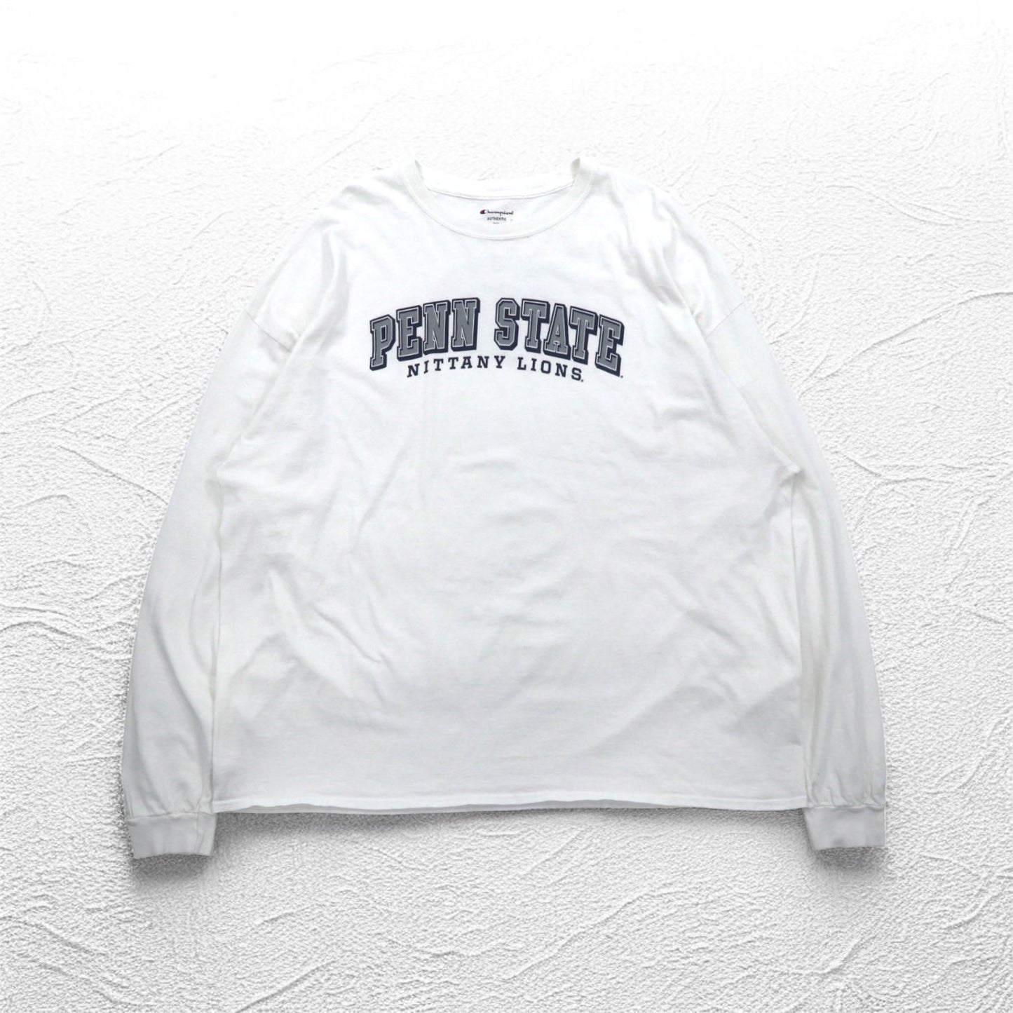 Champion カレッジプリント ロングスリーブ Tシャツ ロンT 4XL ホワイト PENN STATE ビッグサイズ ニカラグア製