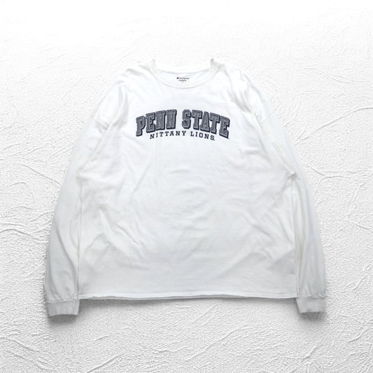 Champion カレッジプリント ロングスリーブ Tシャツ ロンT 4XL ホワイト PENN STATE ビッグサイズ ニカラグア製