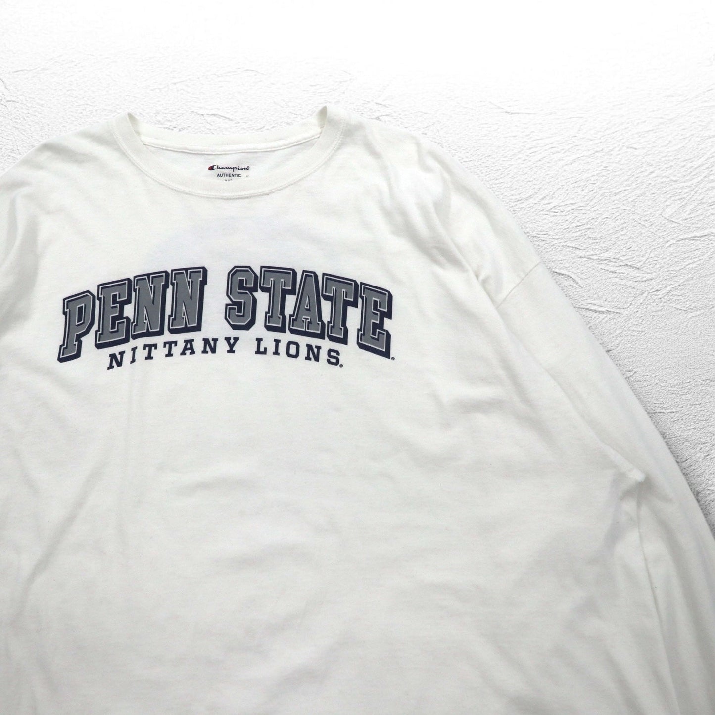 Champion カレッジプリント ロングスリーブ Tシャツ ロンT 4XL ホワイト PENN STATE ビッグサイズ ニカラグア製