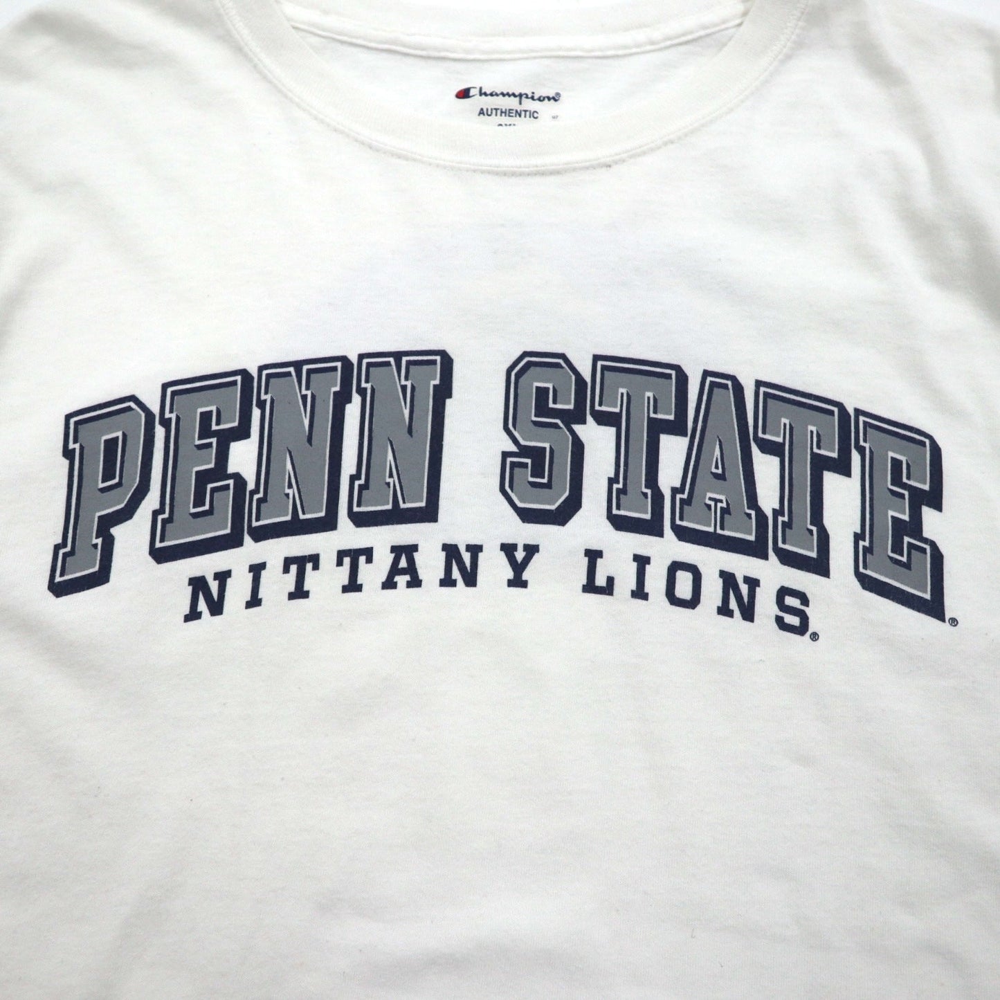 Champion カレッジプリント ロングスリーブ Tシャツ ロンT 4XL ホワイト PENN STATE ビッグサイズ ニカラグア製