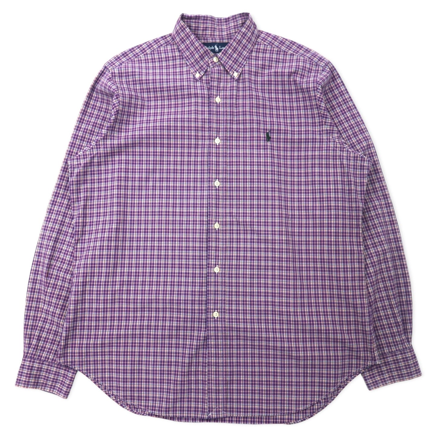 RALPH LAUREN ボタンダウンシャツ L パープル チェック コットン CUSTOM FIT スモールポニー刺繍