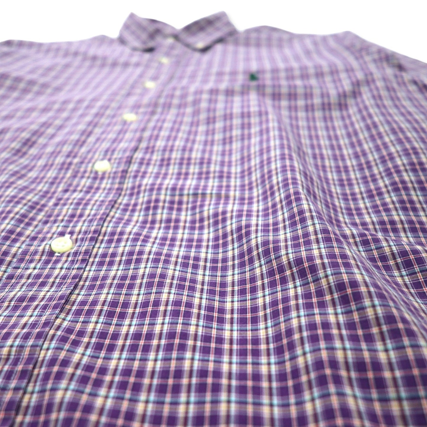 RALPH LAUREN ボタンダウンシャツ L パープル チェック コットン CUSTOM FIT スモールポニー刺繍