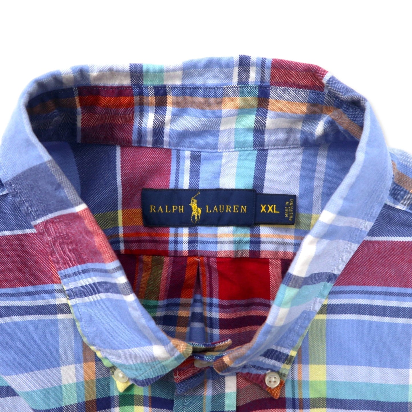 RALPH LAUREN ボタンダウンシャツ XXL ブルー チェック コットン スモールポニー刺繍