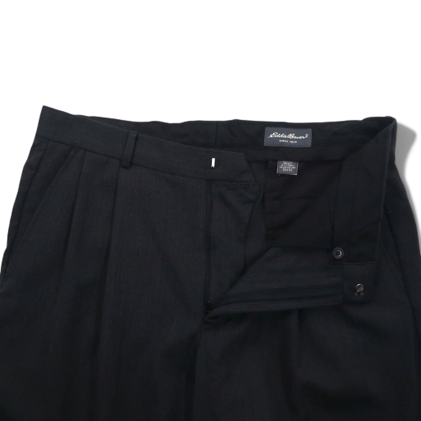 Eddie Bauer タック ワイド スラックスパンツ L グレー ウール ダブル