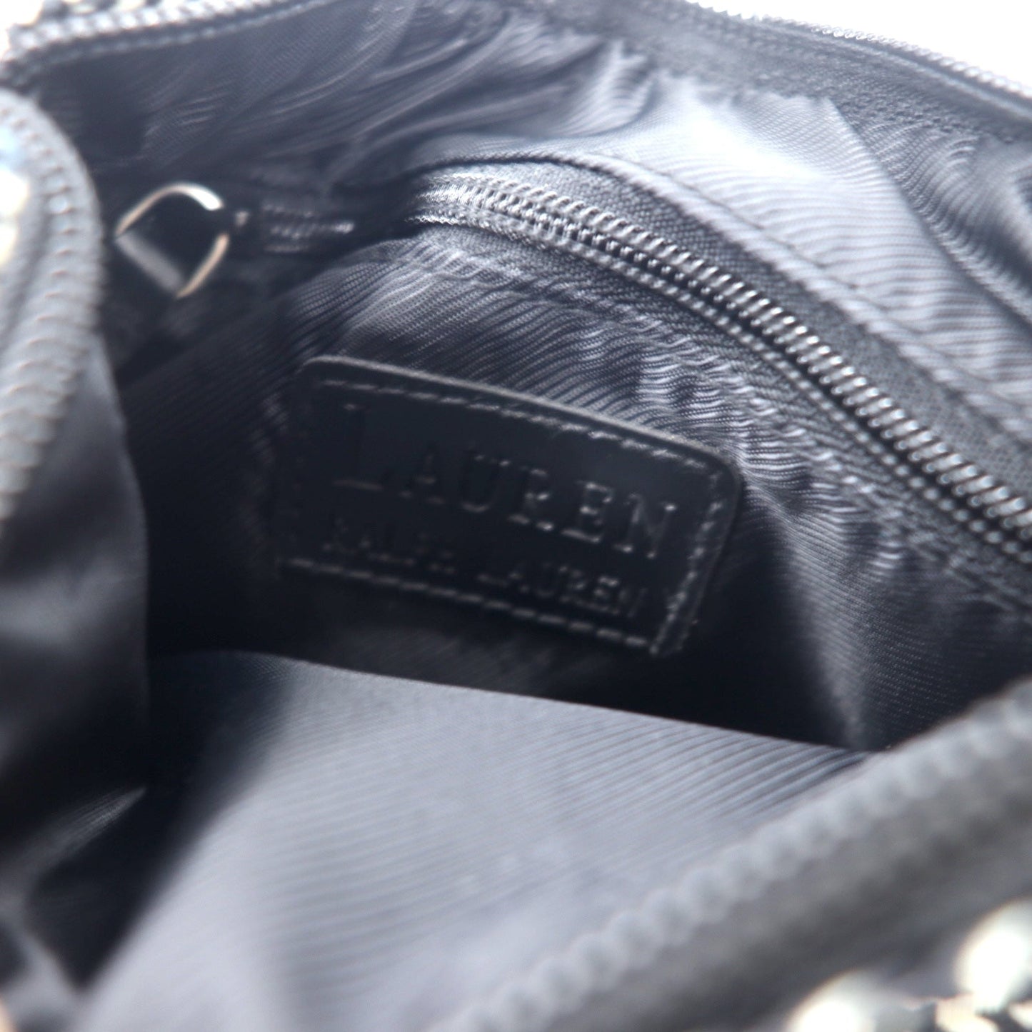 LAUREN RALPH LAUREN ガンクラブチェック ショルダーバッグ ポシェット ホワイト ナイロンキャンバス レザー ロゴプレート 未使用品