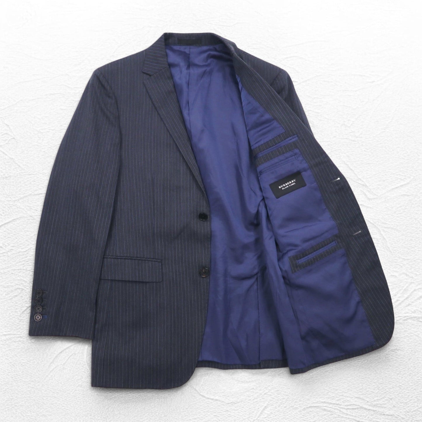 BURBERRY BLACK LABEL 2B テーラードジャケット スーツ S グレー ストライプ ウール 羊毛 D1H31-608-07