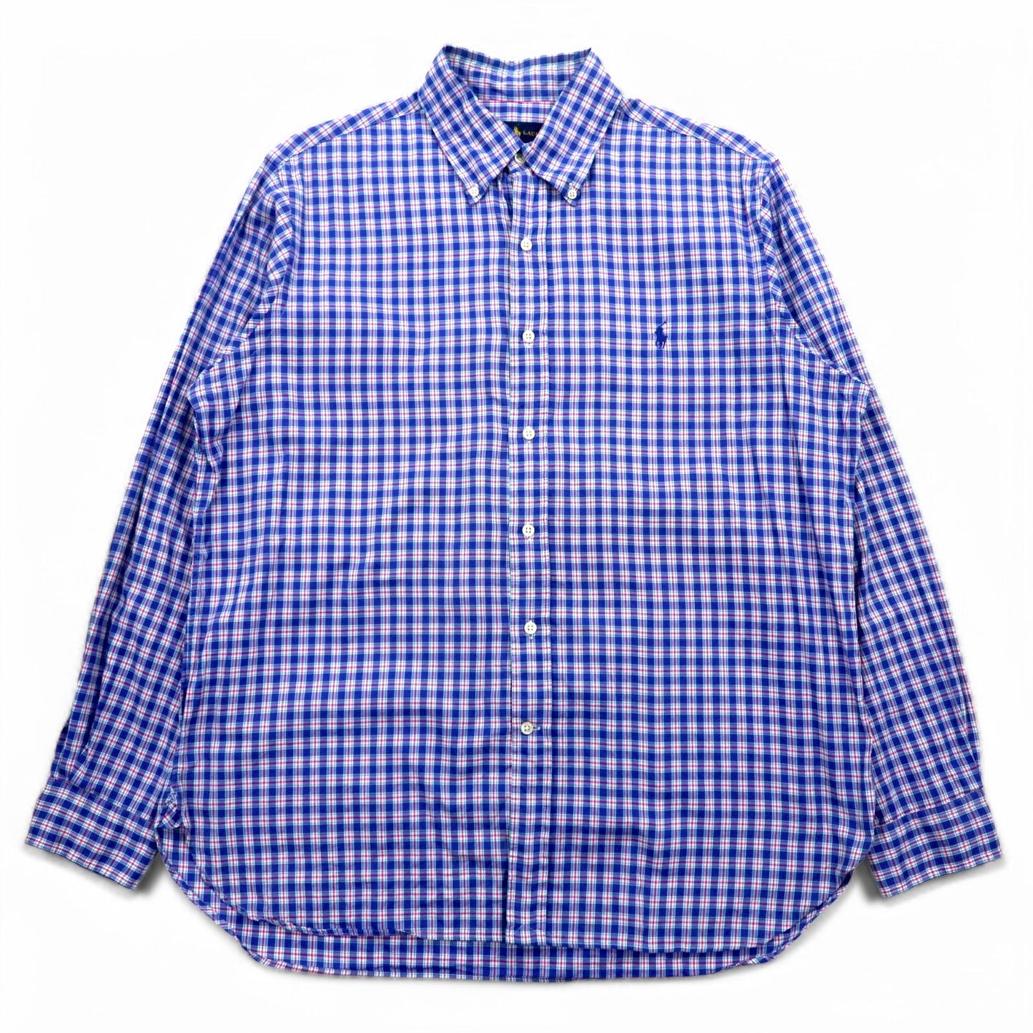 RALPH LAUREN ボタンダウンシャツ L ブルー チェック ビッグサイズ スモールポニー刺繍