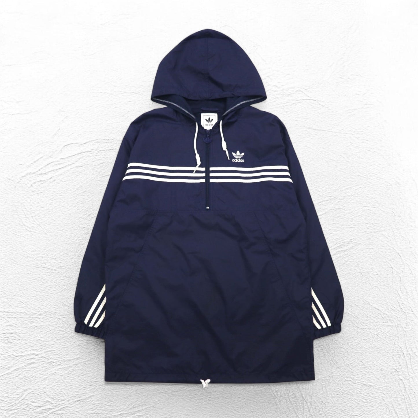 adidas 90年代 ハーフジップ アノラックパーカー XL ネイビー ナイロン メッシュライナー 3ストライプ トレフォイルロゴ