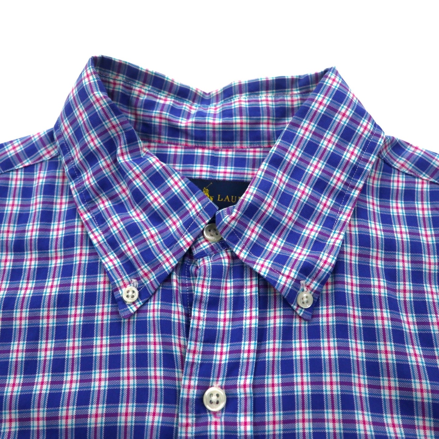 RALPH LAUREN ボタンダウンシャツ L ブルー チェック ビッグサイズ スモールポニー刺繍