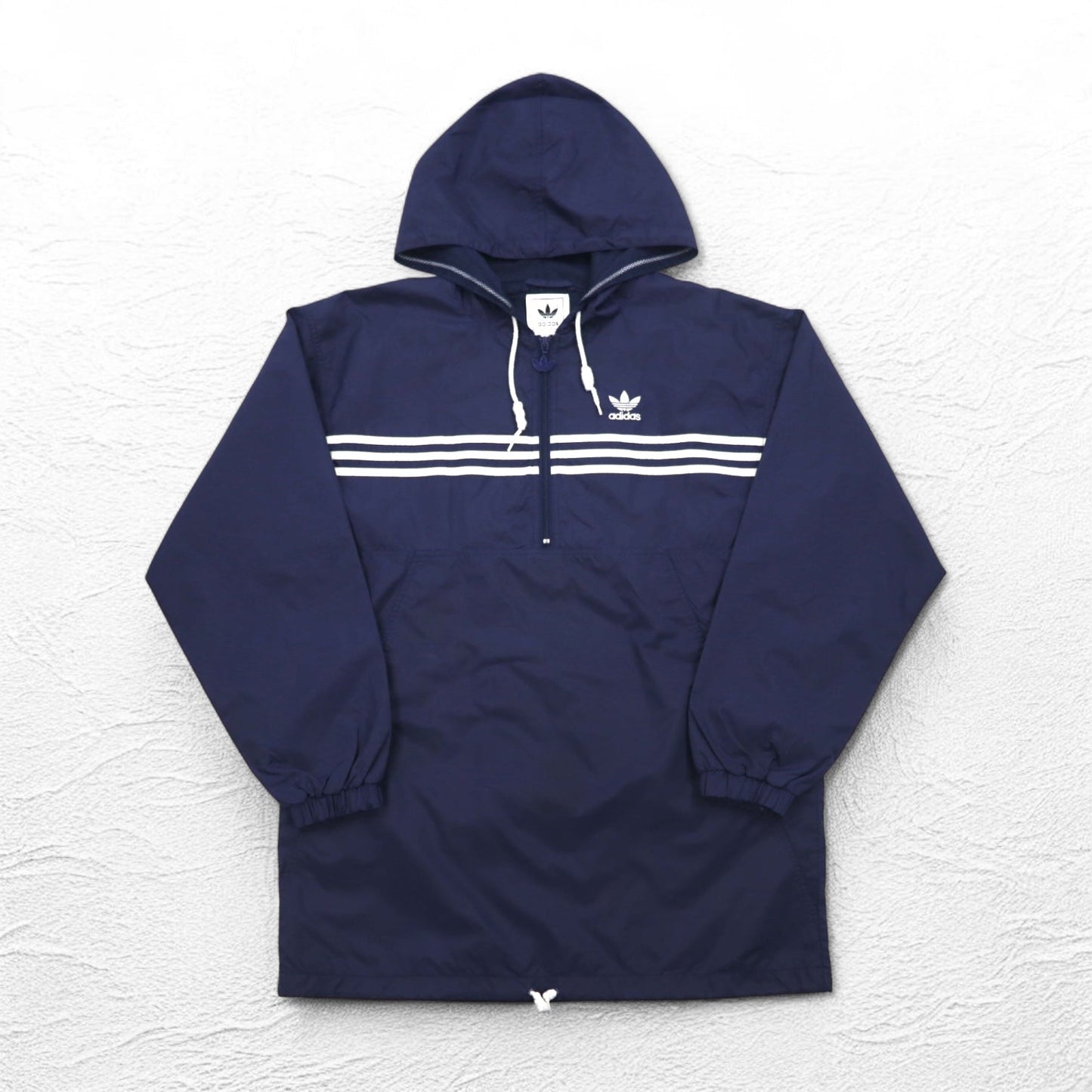 adidas 90年代 ハーフジップ アノラックパーカー XL ネイビー ナイロン メッシュライナー 3ストライプ トレフォイルロゴ