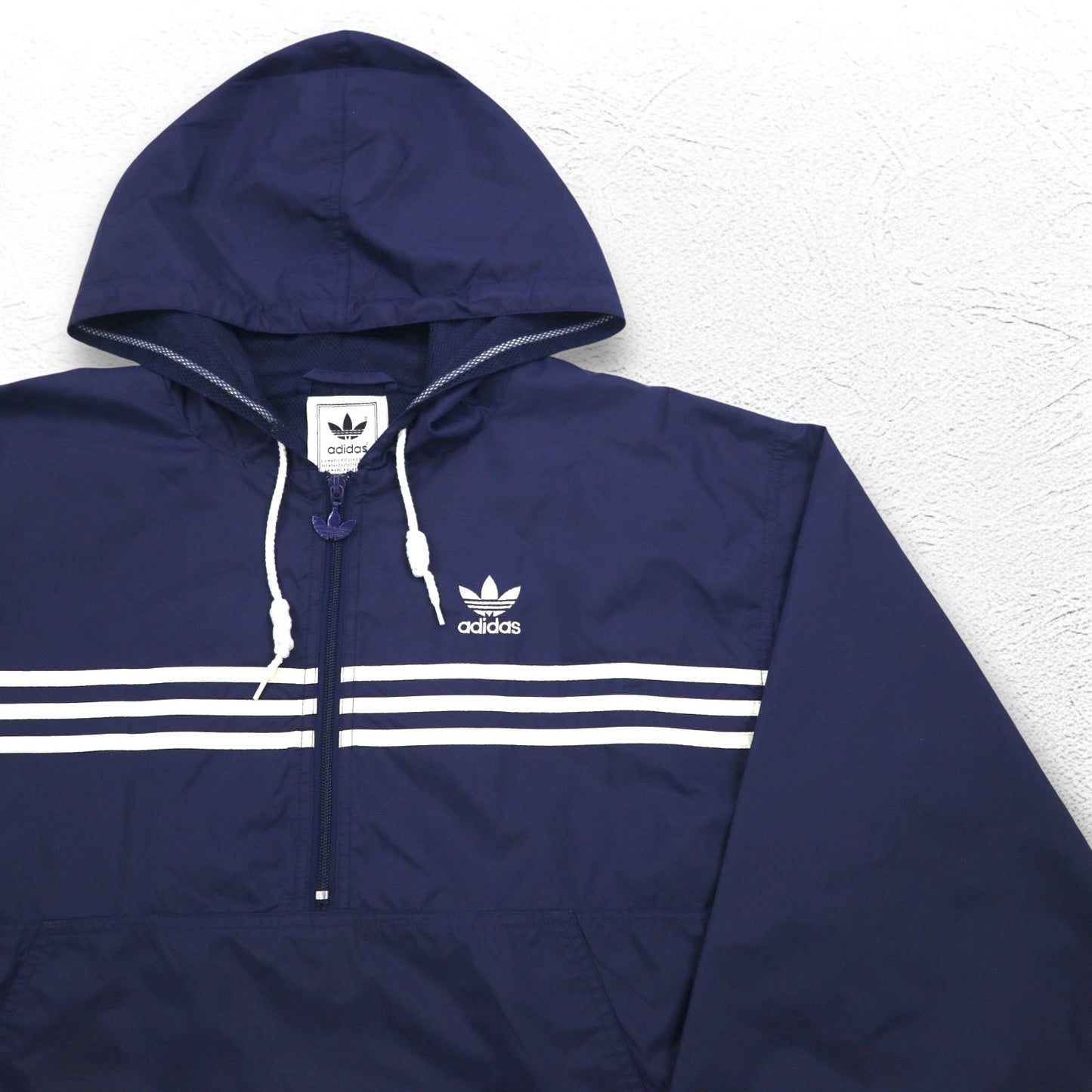 adidas 90年代 ハーフジップ アノラックパーカー XL ネイビー ナイロン メッシュライナー 3ストライプ トレフォイルロゴ
