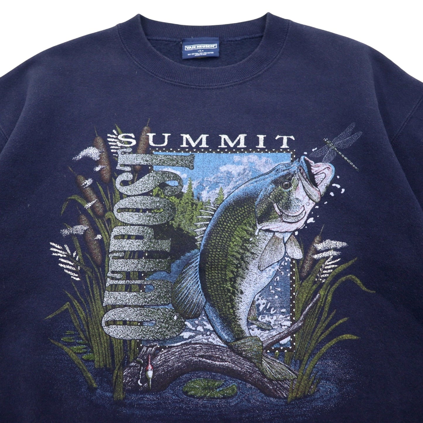 USA製 90年代 VAN HEUSEN プリント スウェット L ネイビー コットン 魚 SUMMIT OUTPOST