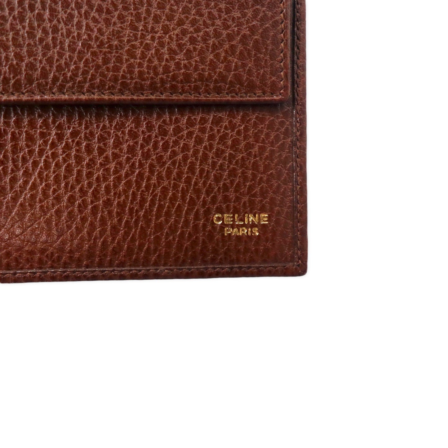 CELINE 2つ折り財布 ブラウン レザー型押し トリオンフ刻印 オールド 未使用品