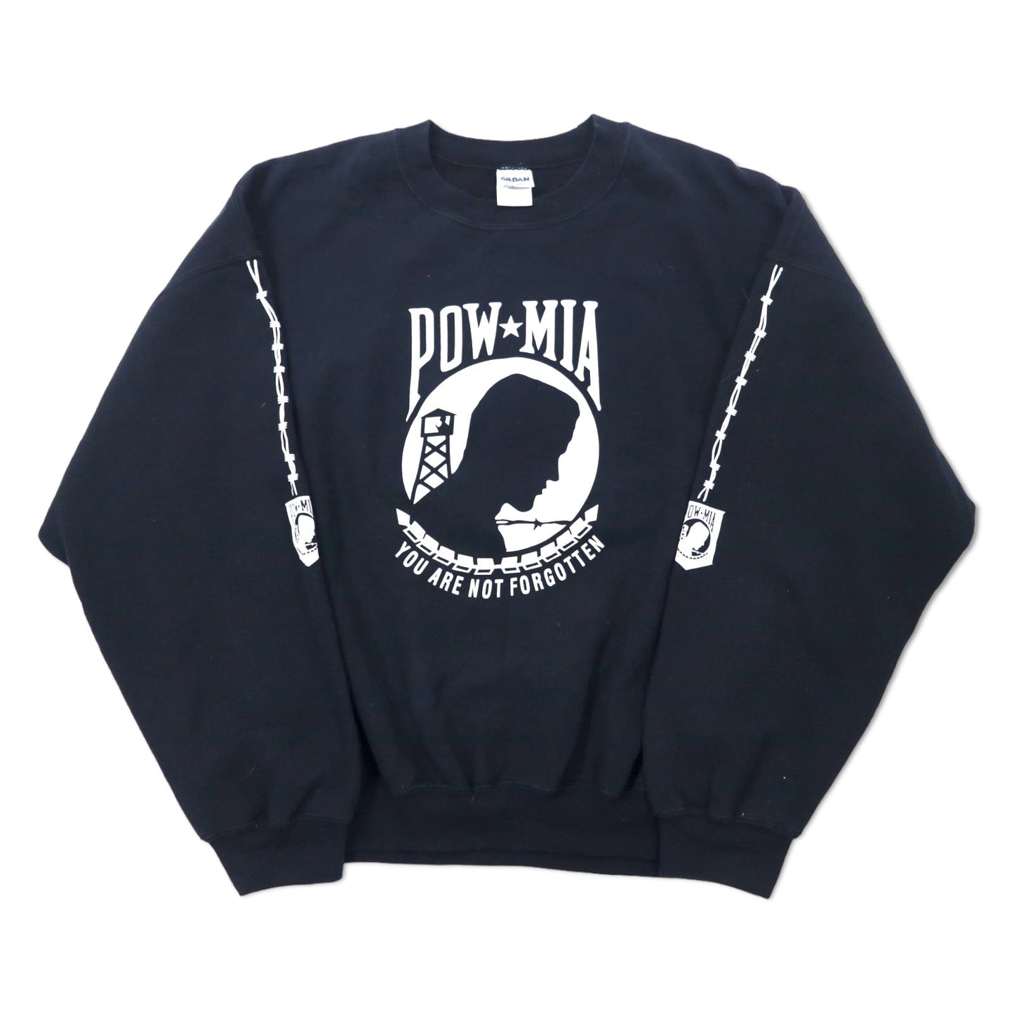 GILDAN プリント スウェット 2XL ブラック コットン 裏起毛 両面プリント POW MIA ベトナム戦争
