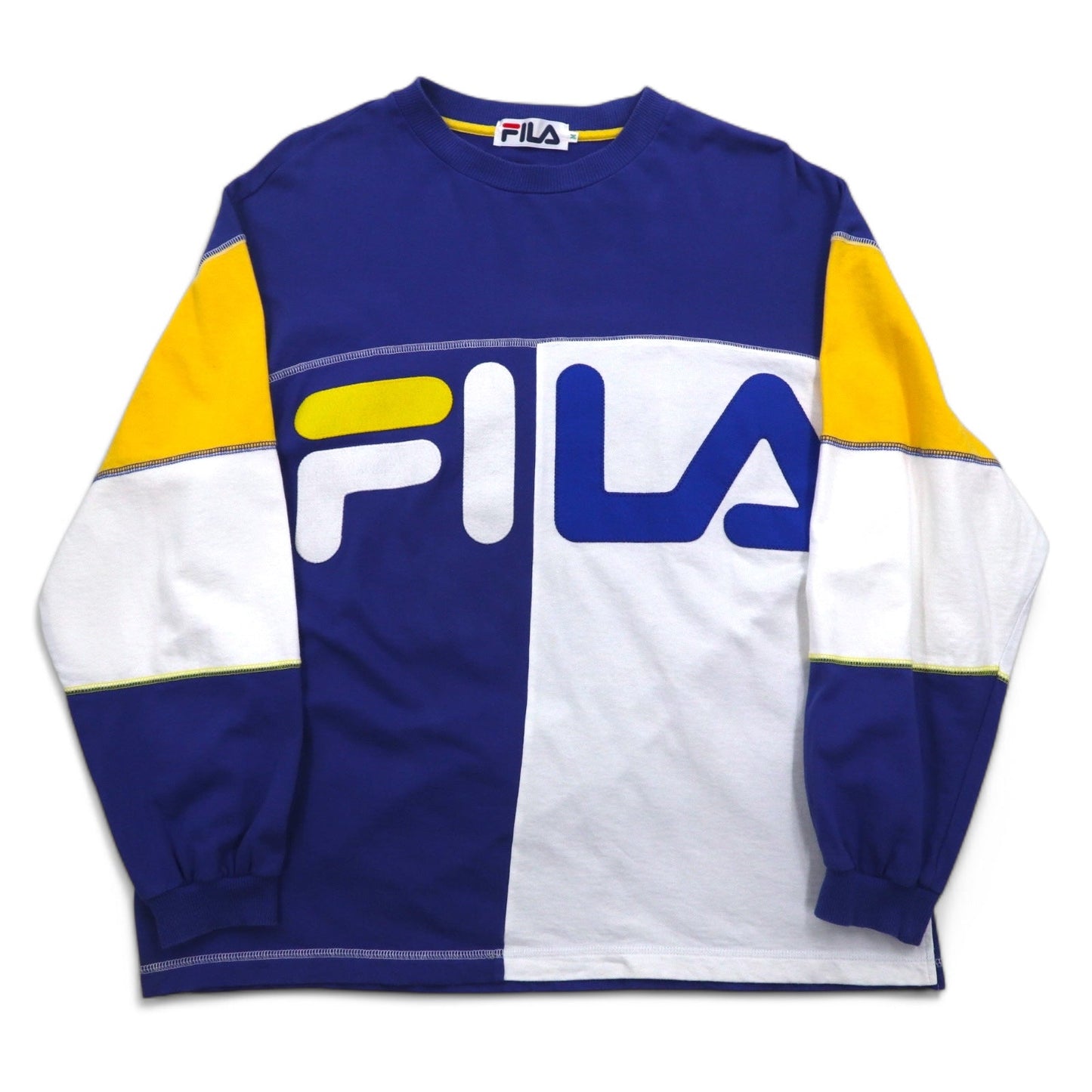 FILA 90年代 カラーブロック ロゴ スウェット M コットン ネイビー イエロー ホワイト
