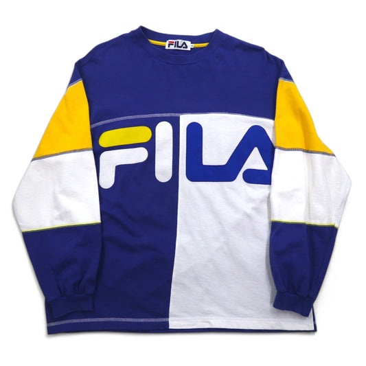 FILA 90年代 カラーブロック ロゴ スウェット M コットン ネイビー イエロー ホワイト