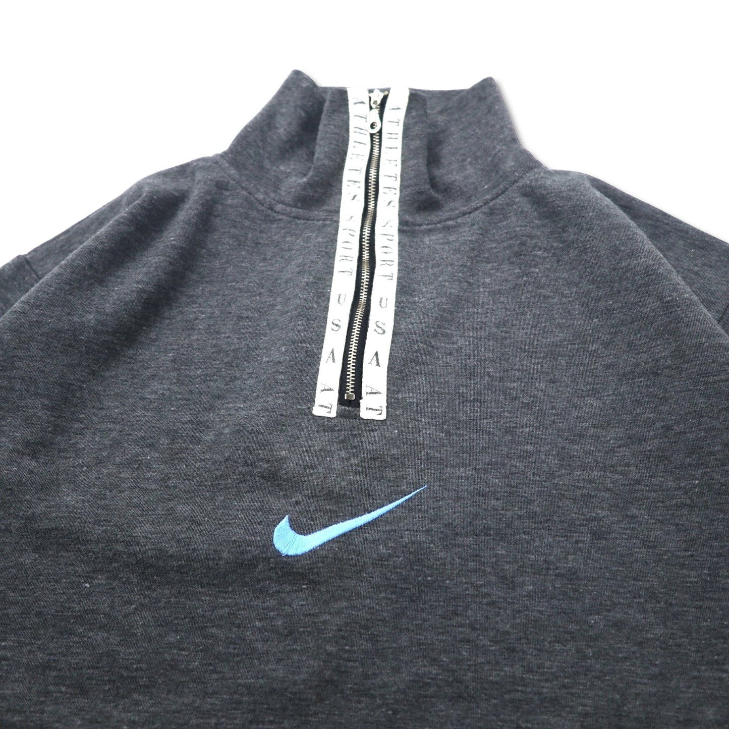 NIKE 90年代 ハーフジップ スウェット M グレー ポリエステル コットン 銀タグ センタースウォッシュロゴ刺繍 USA ATHLETES SPORT