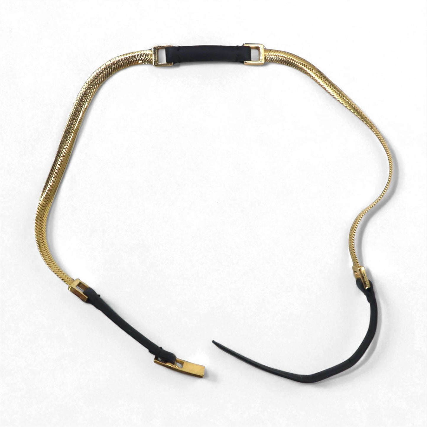 GUCCI スネークチェーン ナロー ベルト ゴールド ブラック メタル レザー 037 0391 114963 26 イタリア製