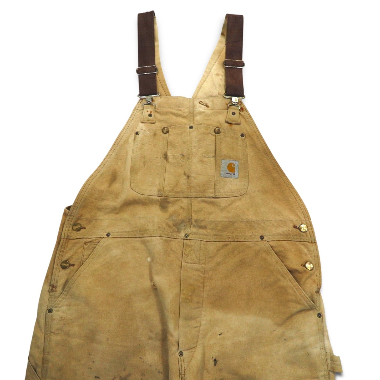 carhartt USA製 80年代 ダブルニー ビブ オーバーオール XL ベージュ ダック地 星形タグ 6FBQZ
