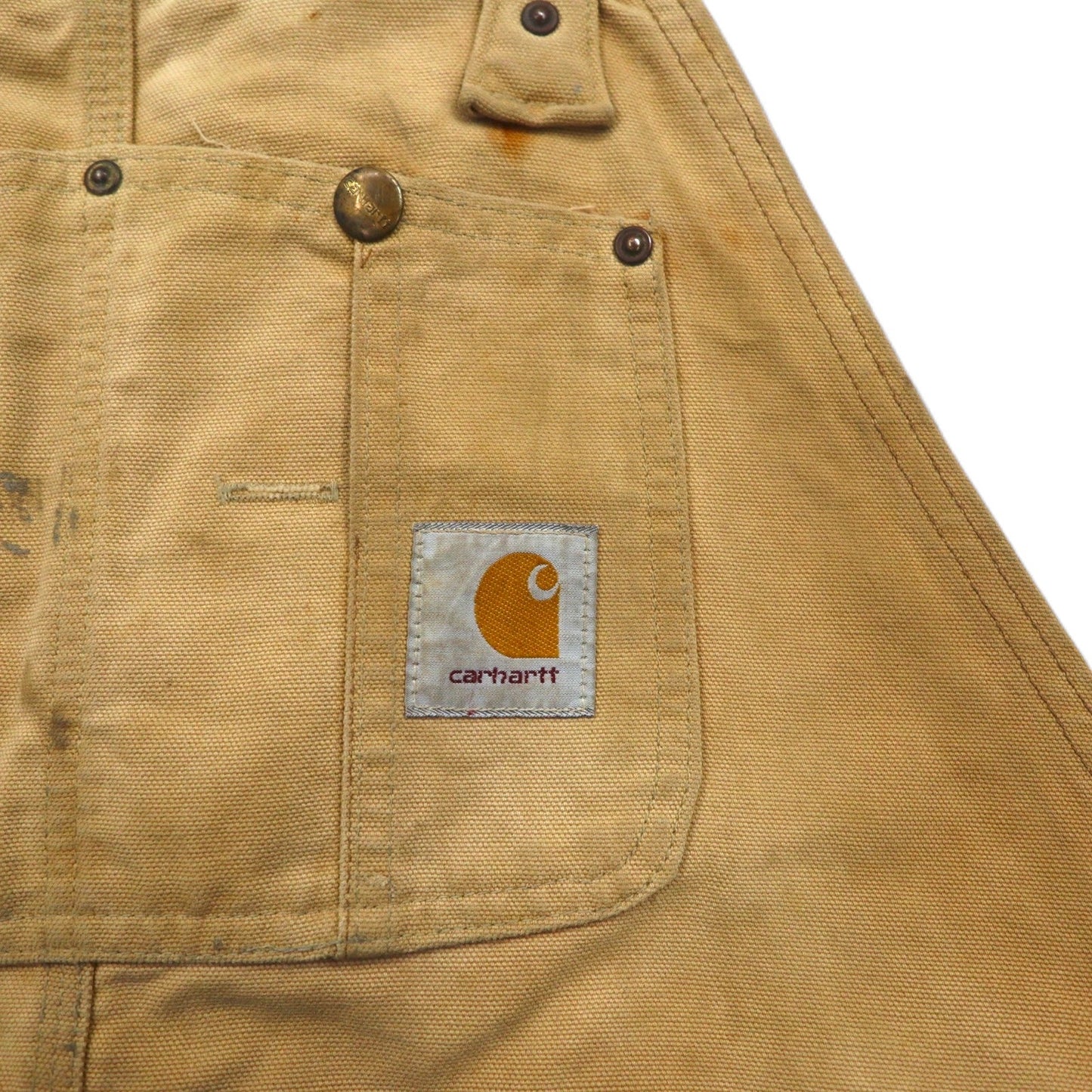 carhartt USA製 80年代 ダブルニー ビブ オーバーオール XL ベージュ ダック地 星形タグ 6FBQZ