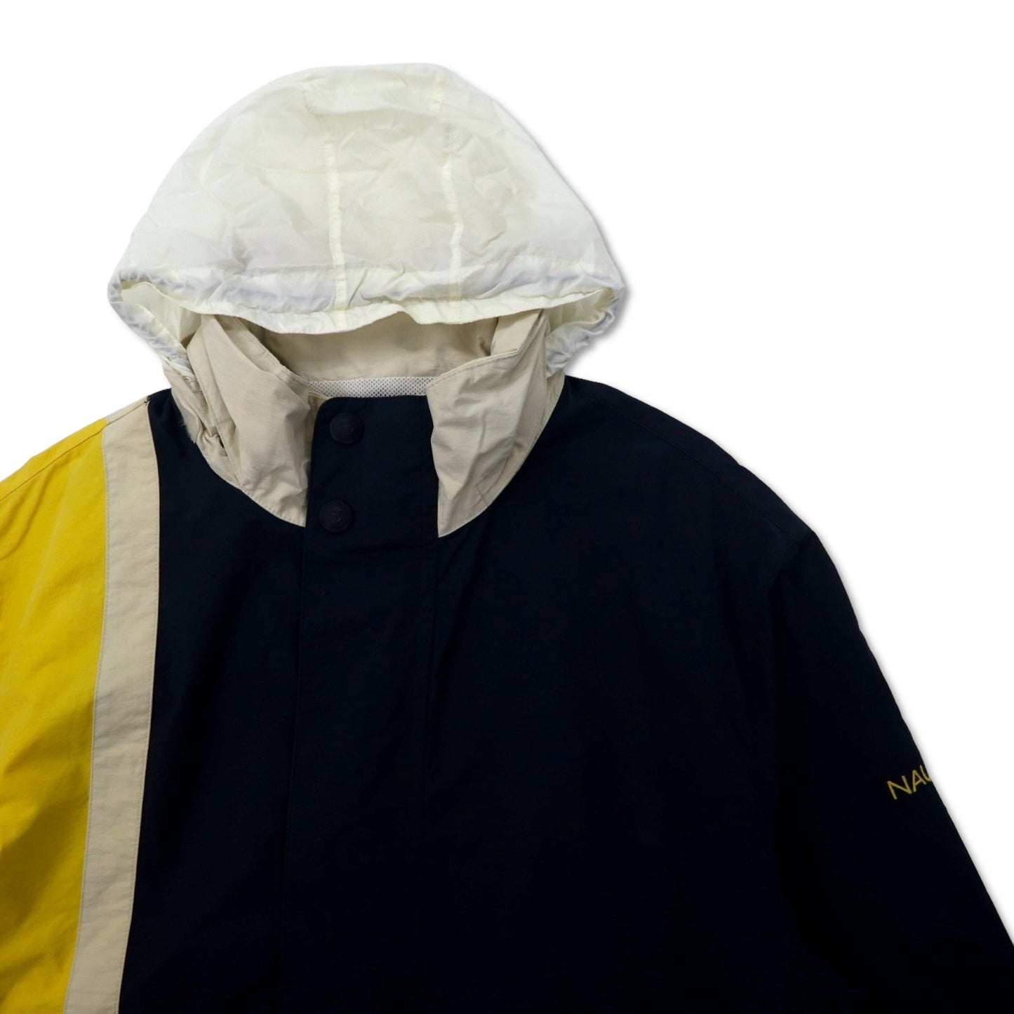 NAUTICA 00年代 セーリングジャケット XXL ネイビー イエロー コットン ナイロン フード収納式 ビッグサイズ
