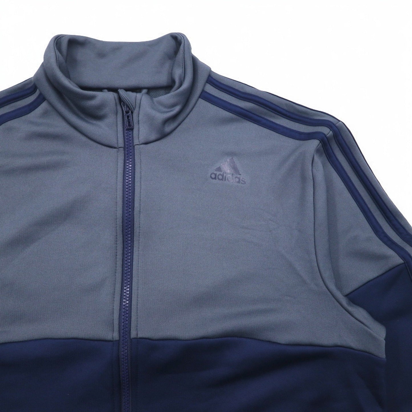 adidas スタンドカラートラックジャケット ジャージ 2XL バイカラー ネイビー グレー ポリエステル 3ストライプ