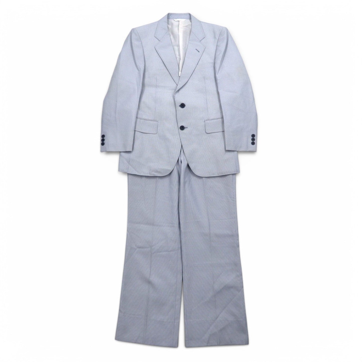 Vintage 90s Japan Made Traditional Suit Mr. SANYO シアサッカー 2B スーツ セットアップ S ブルー ストライプ ワイド