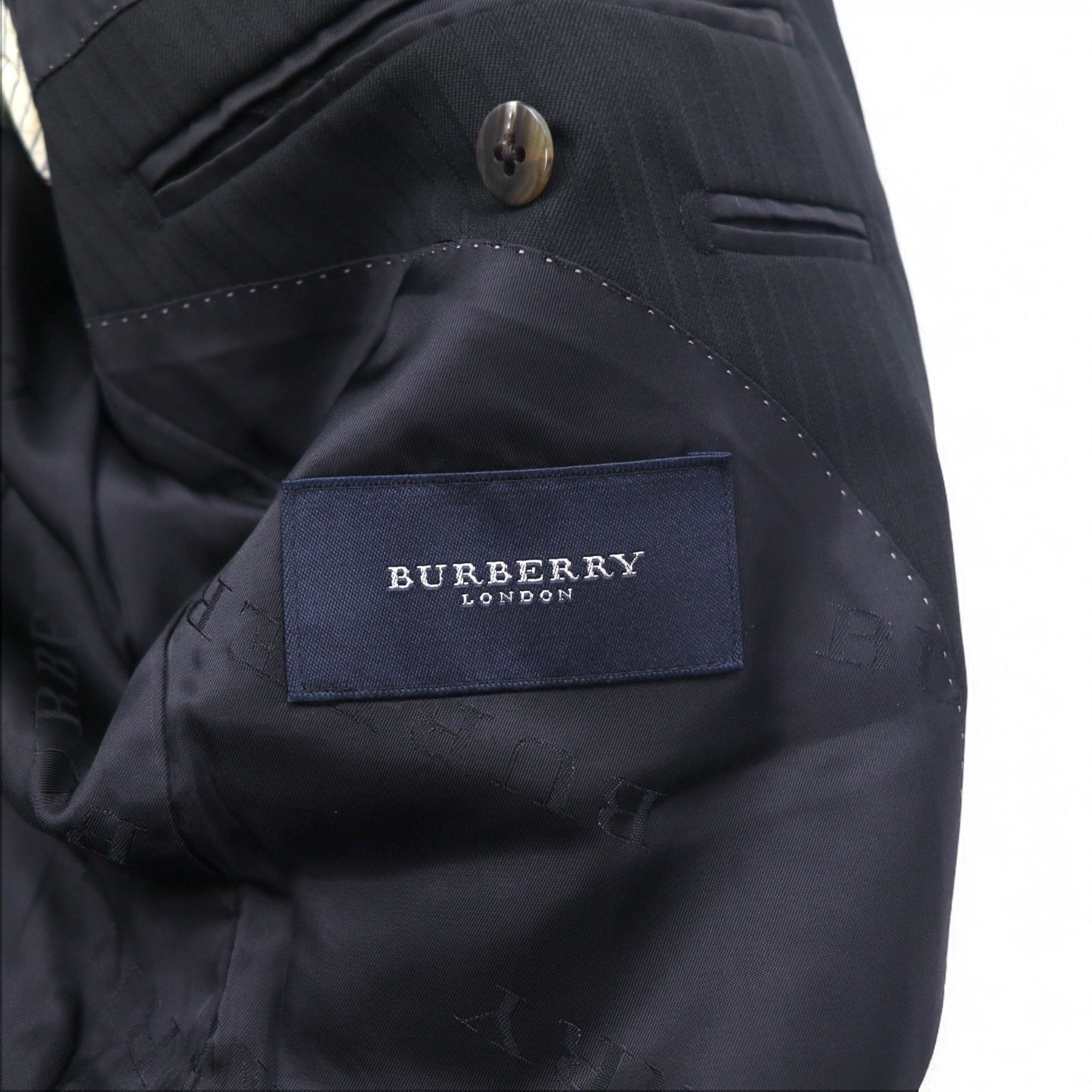 BURBERRY 2B スーツ セットアップ L ブラック シャドウ ストライプ ウール 日本製