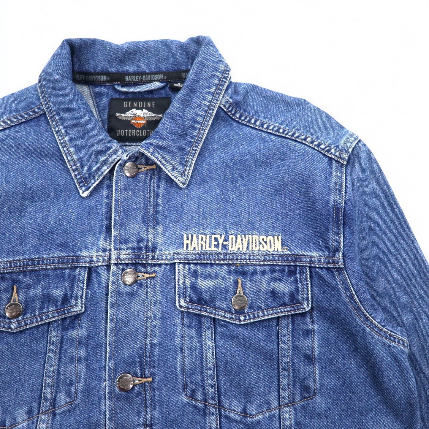 HARLEY DAVIDSON デニムジャケット Gジャン M インディゴ ブルー バックロゴ刺繍