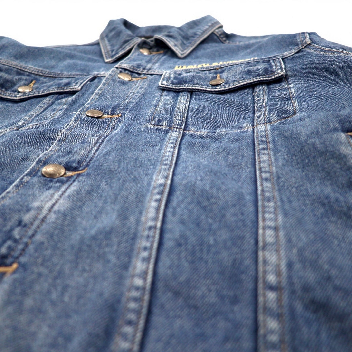 HARLEY DAVIDSON デニムジャケット Gジャン M インディゴ ブルー バックロゴ刺繍