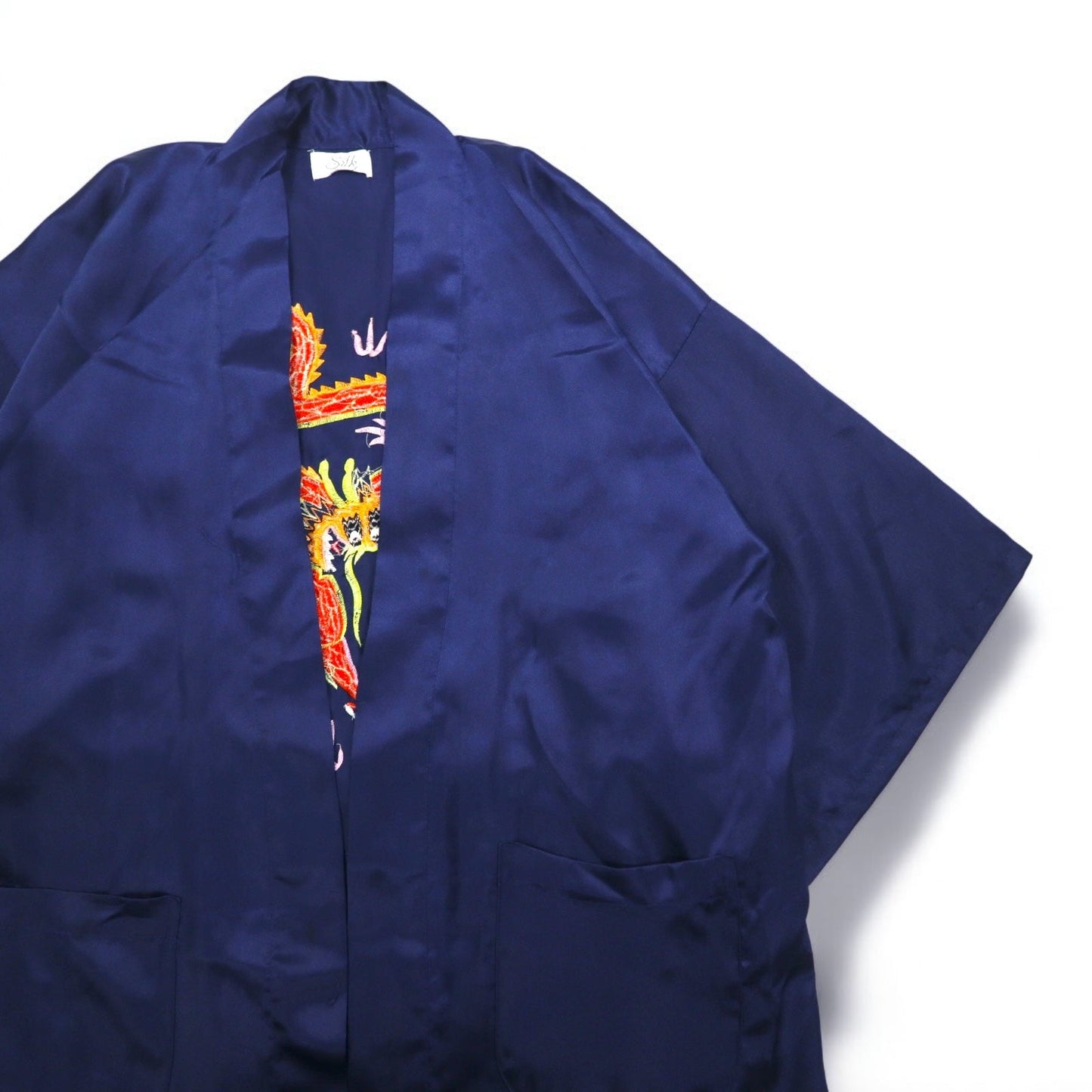 Vintage Souvenir Satin Robe サテン スカガウン スーベニアガウン FREE ネイビー 龍 刺繍