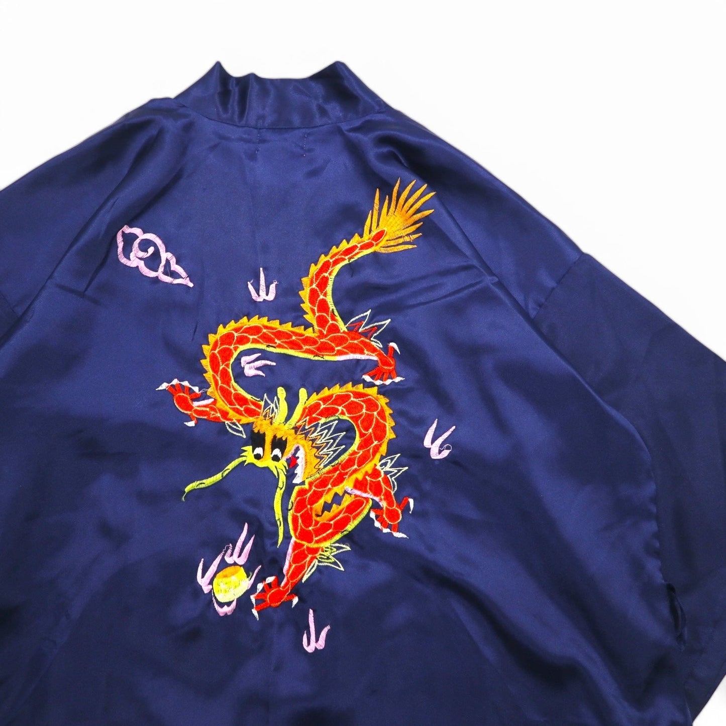 Vintage Souvenir Satin Robe サテン スカガウン スーベニアガウン FREE ネイビー 龍 刺繍
