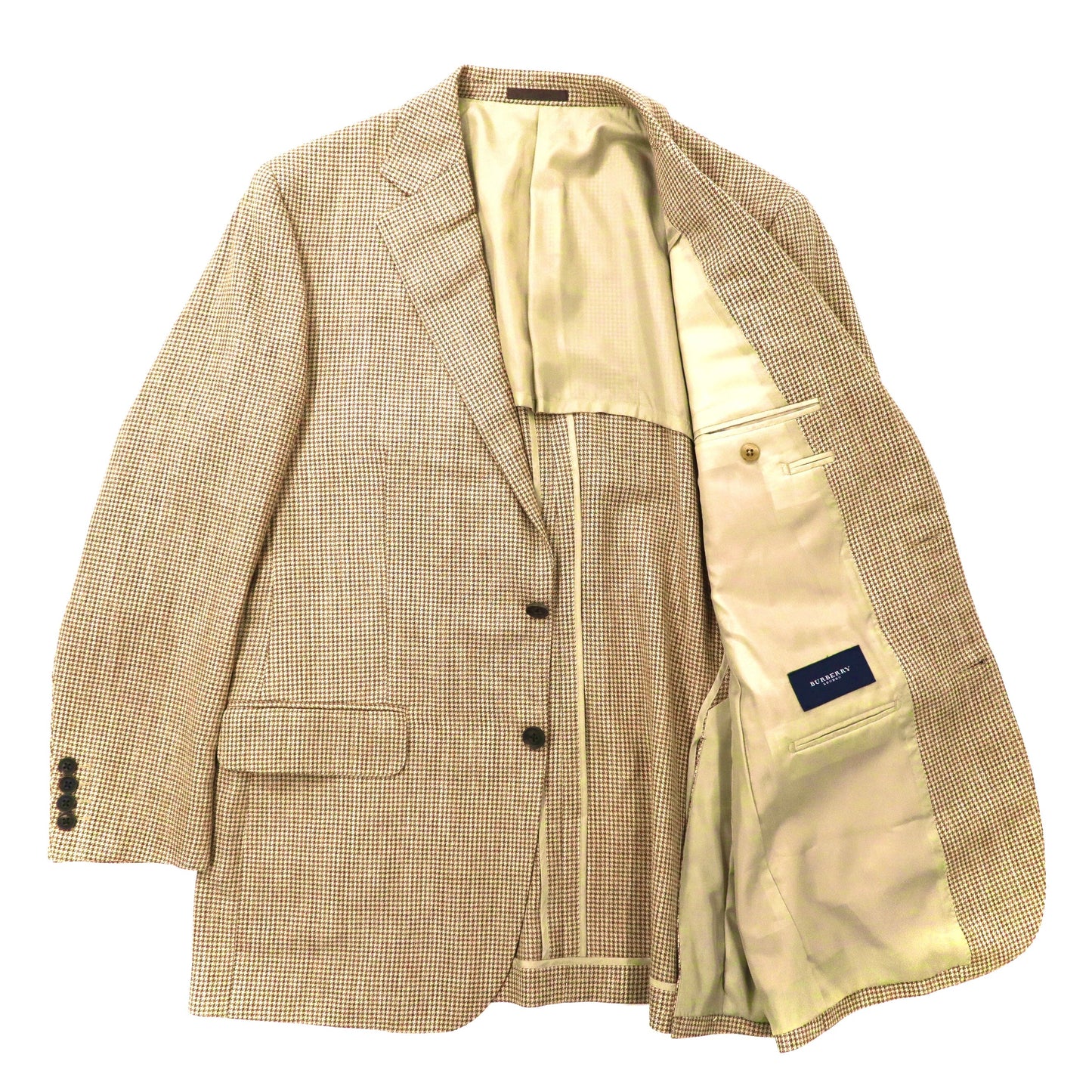BURBERRY 2Bテーラードジャケット 180 AB7 ベージュ 千鳥格子 ウール シルク混 日本製