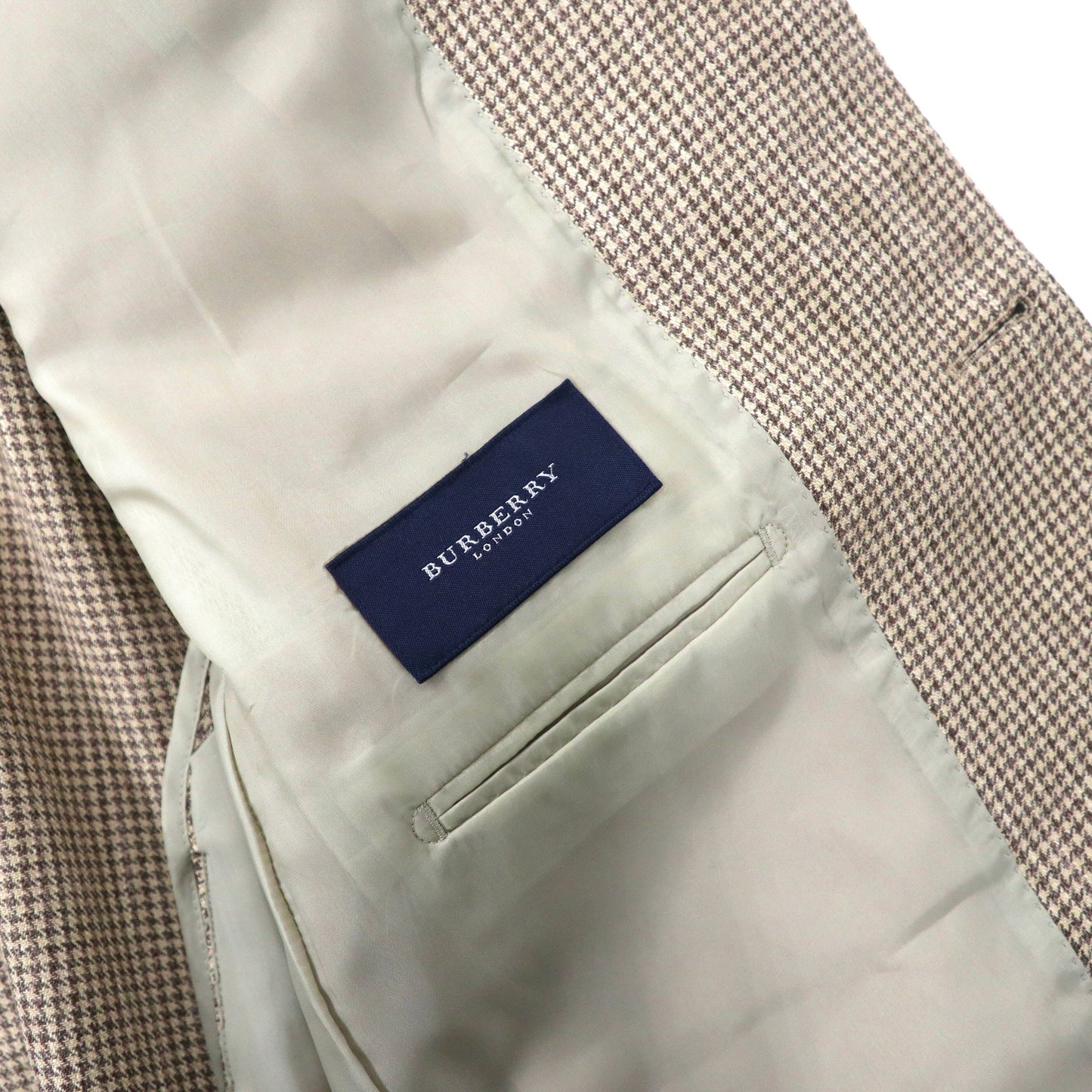 BURBERRY 2Bテーラードジャケット 180 AB7 ベージュ 千鳥格子 ウール シルク混 日本製