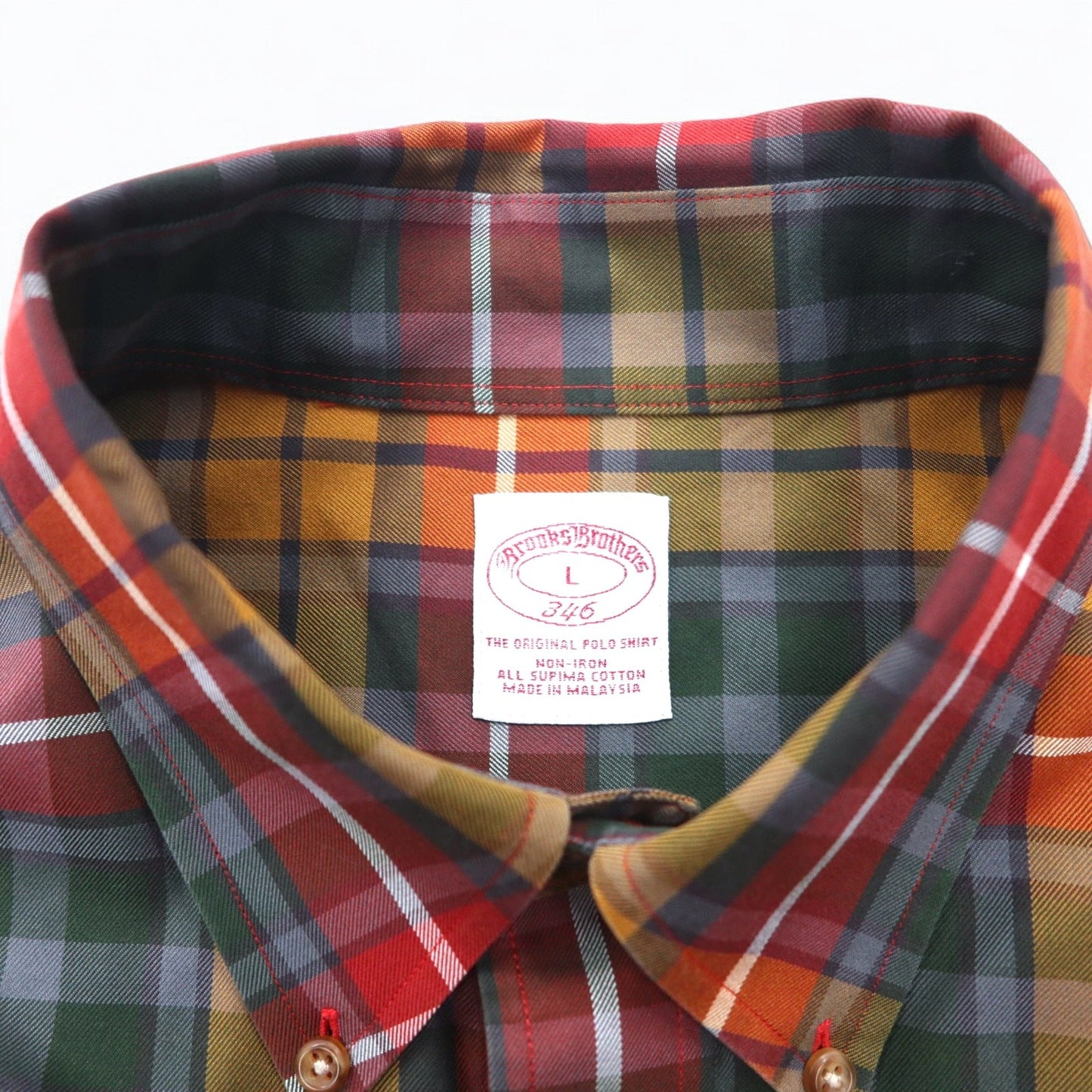 Brooks Brothers 346 ビッグサイズ ボタンダウンシャツ L マルチカラー チェック オレンジ イエロー グリーン