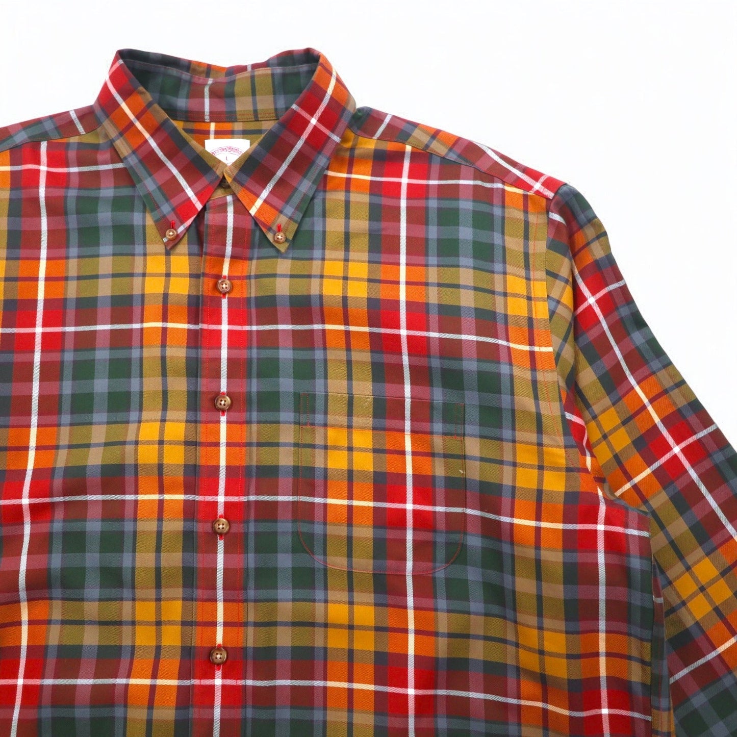 Brooks Brothers 346 ビッグサイズ ボタンダウンシャツ L マルチカラー チェック オレンジ イエロー グリーン