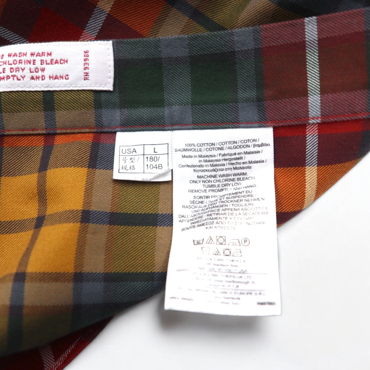 Brooks Brothers 346 ビッグサイズ ボタンダウンシャツ L マルチカラー チェック オレンジ イエロー グリーン
