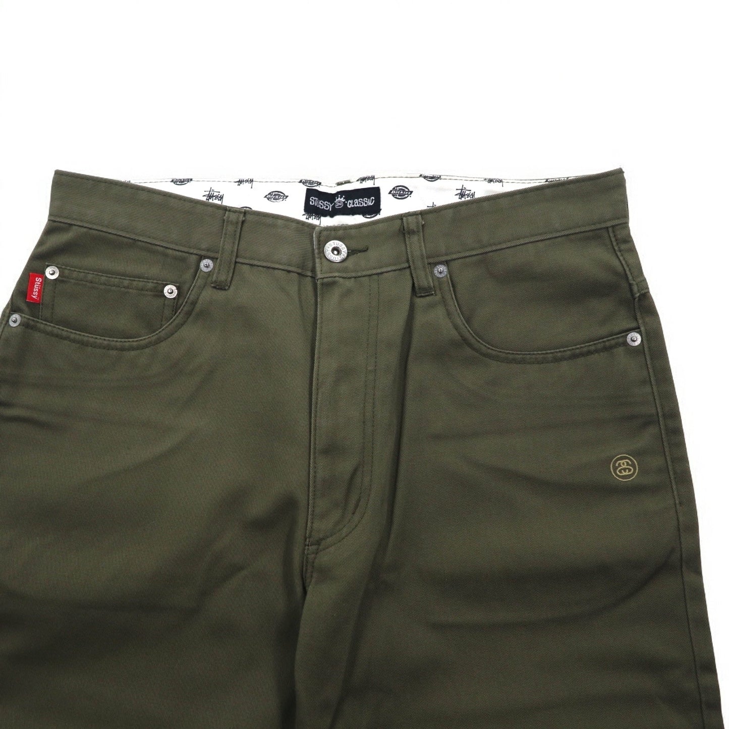 Stussy × Dickies シャネルロゴ 刺繍 チノパンツ M カーキ ワンポイント UXST05M