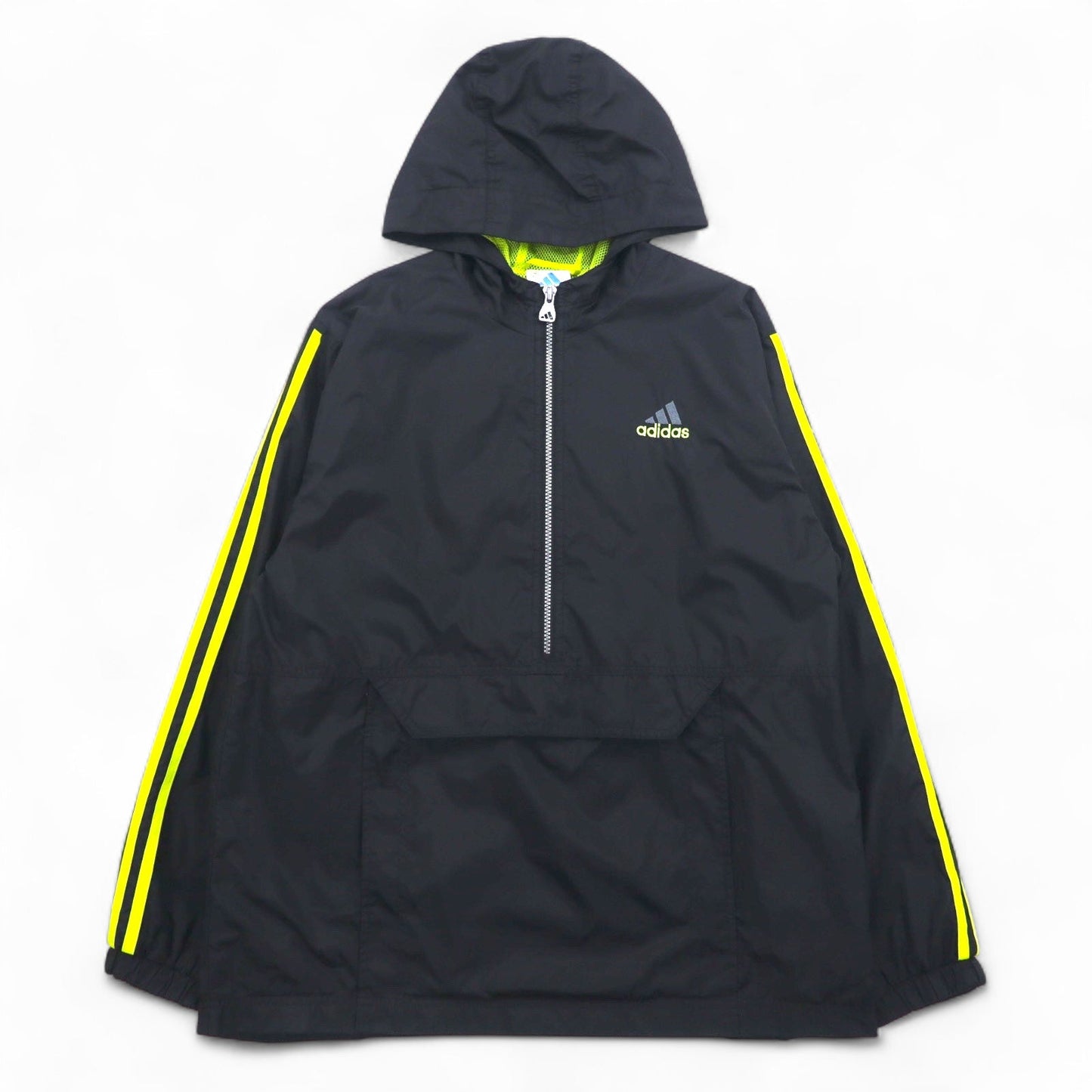 adidas 90年代 万国旗タグ ハーフジップ アノラックパーカー XL ブラック ナイロン メッシュライナー 3ストライプ