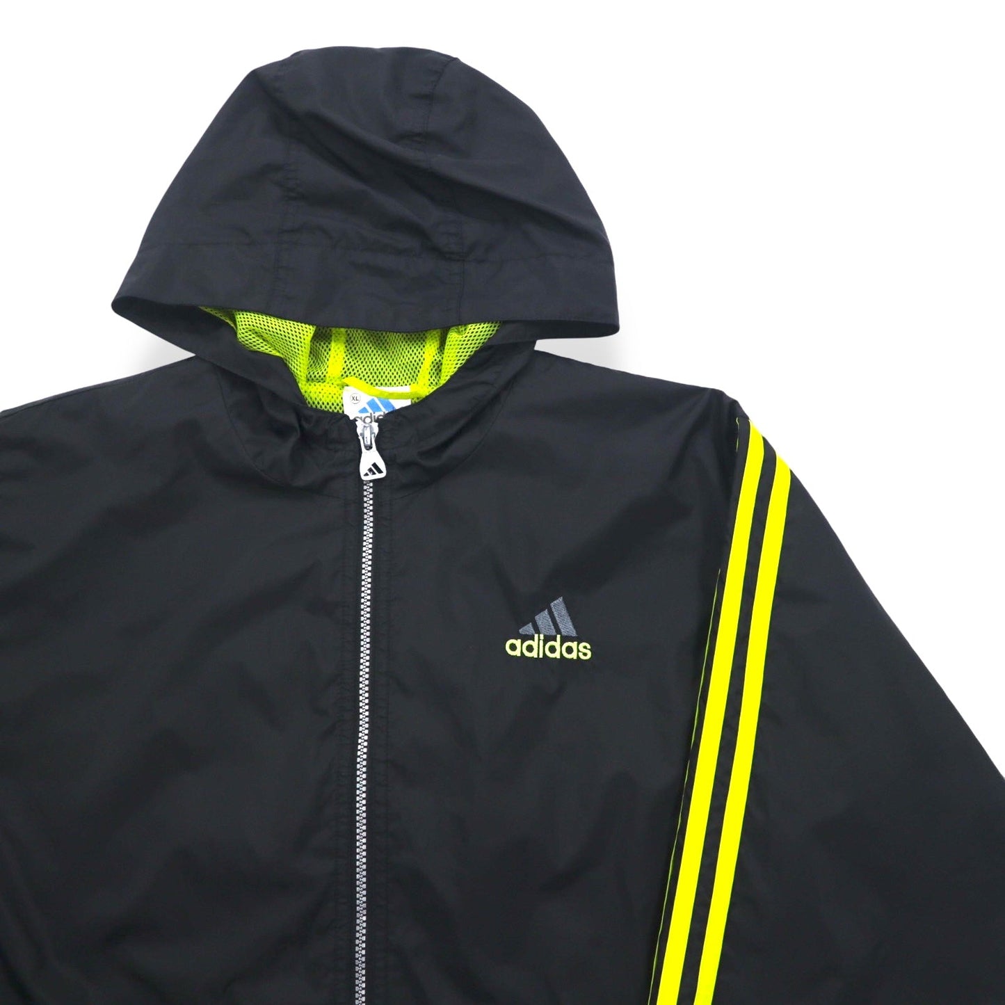 adidas 90年代 万国旗タグ ハーフジップ アノラックパーカー XL ブラック ナイロン メッシュライナー 3ストライプ