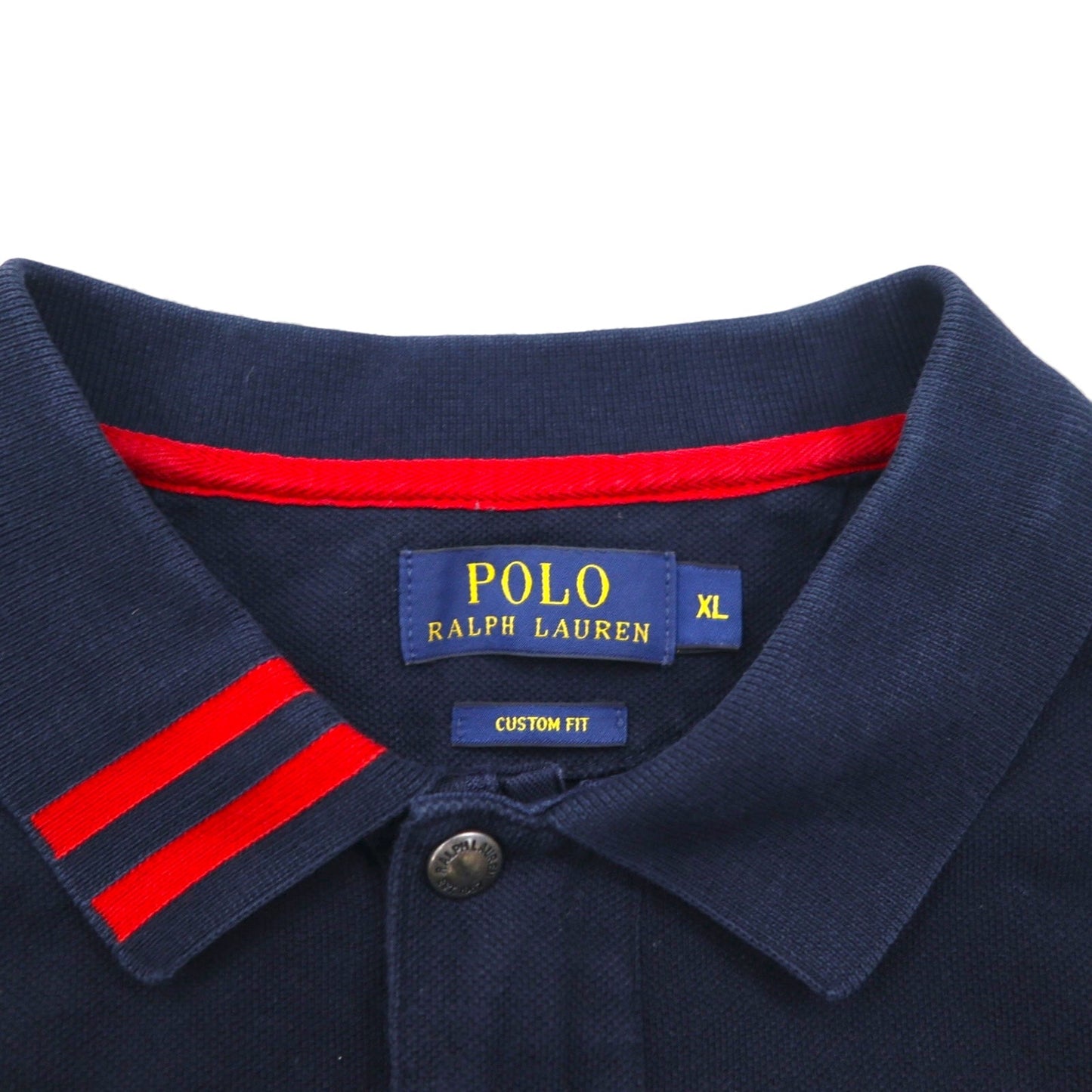POLO RALPH LAUREN ポロシャツ XL ネイビー レッド コットン 鹿の子 ハーフジップ スナップボタン スモールポニー刺繍