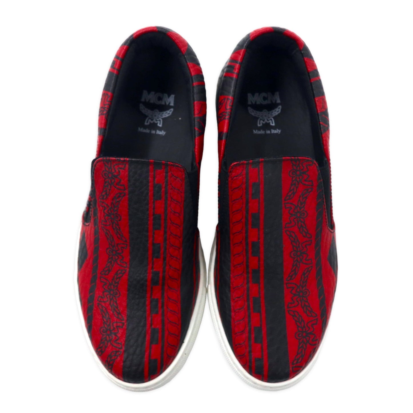 MCM スリッポン レザースニーカー 23cm レッド ロゴ総柄 ヴィセトス柄 イタリア製