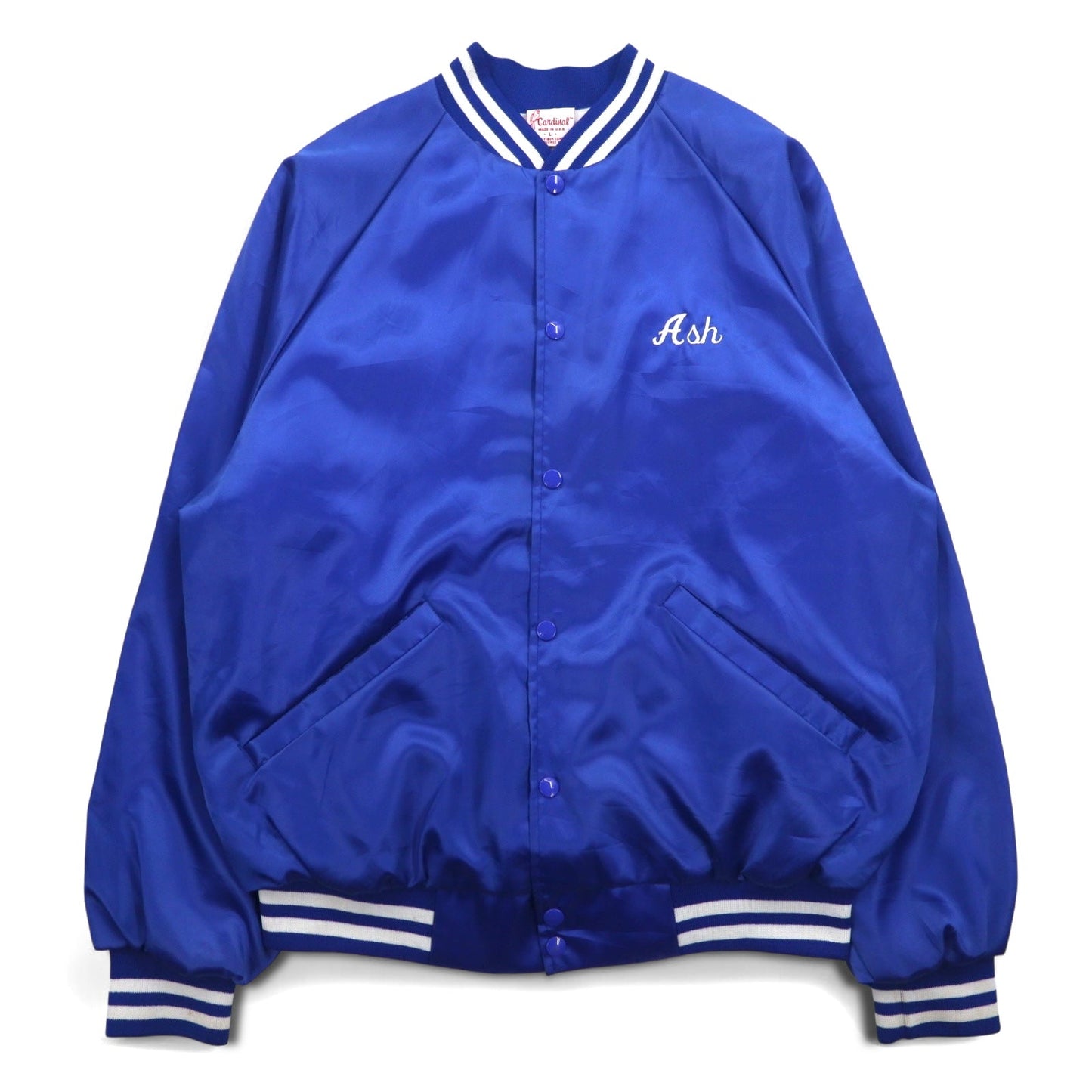 Cardinal 90年代 USA製 スタジャン L ブルー ナイロン NEW ROCHELLE ベースボール バックプリント