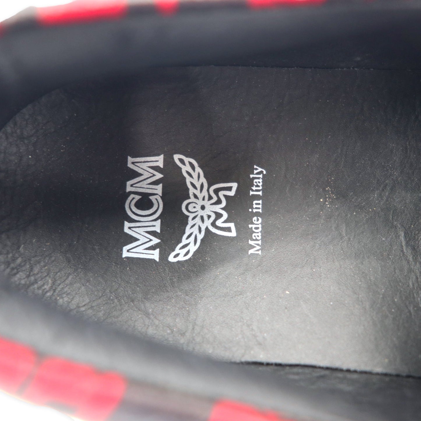 MCM スリッポン レザースニーカー 23cm レッド ロゴ総柄 ヴィセトス柄 イタリア製