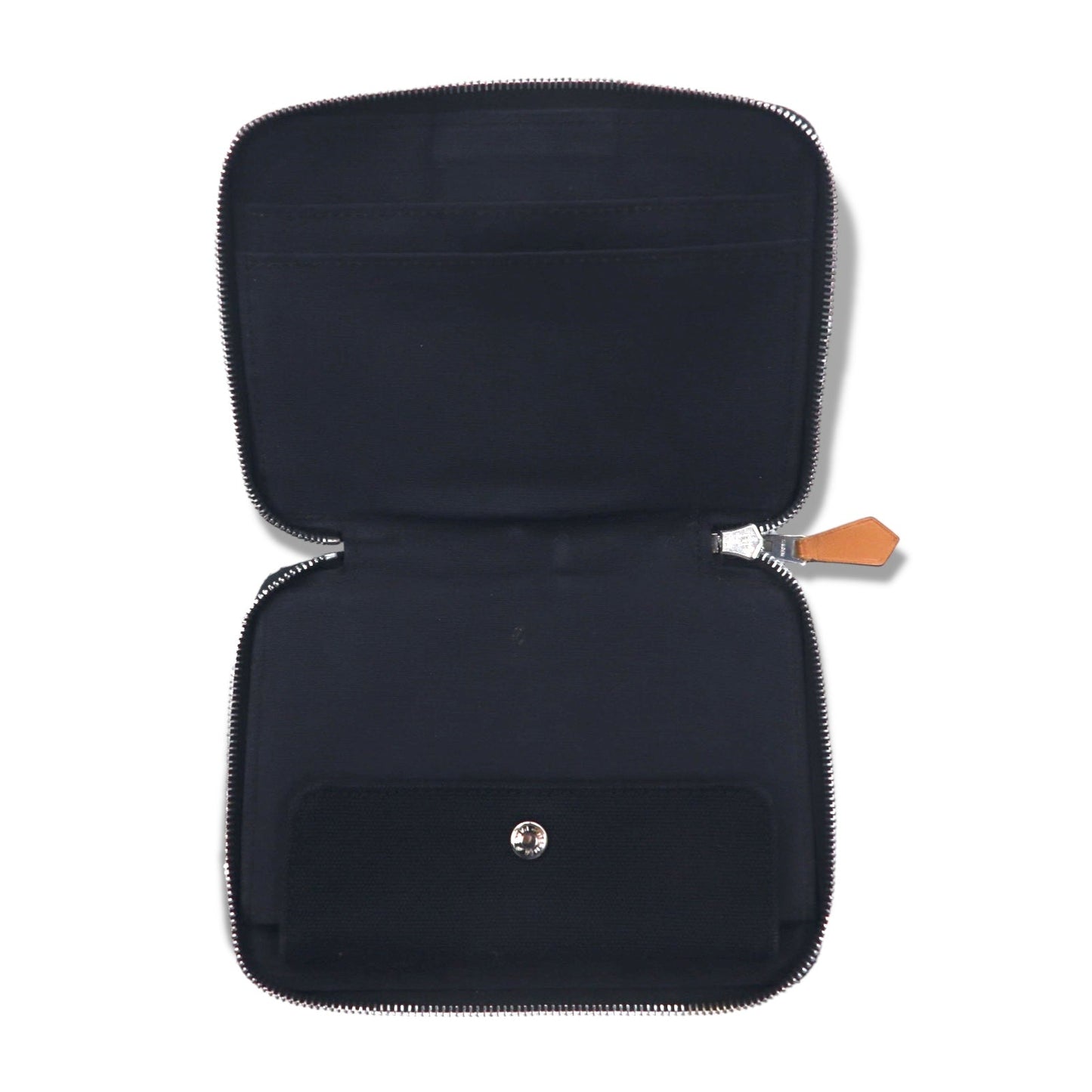 HERMES フランス製 フールトゥ パースPM 2つ折り財布 ミニ ブラック キャンバス ラウンドファスナー ririジップ