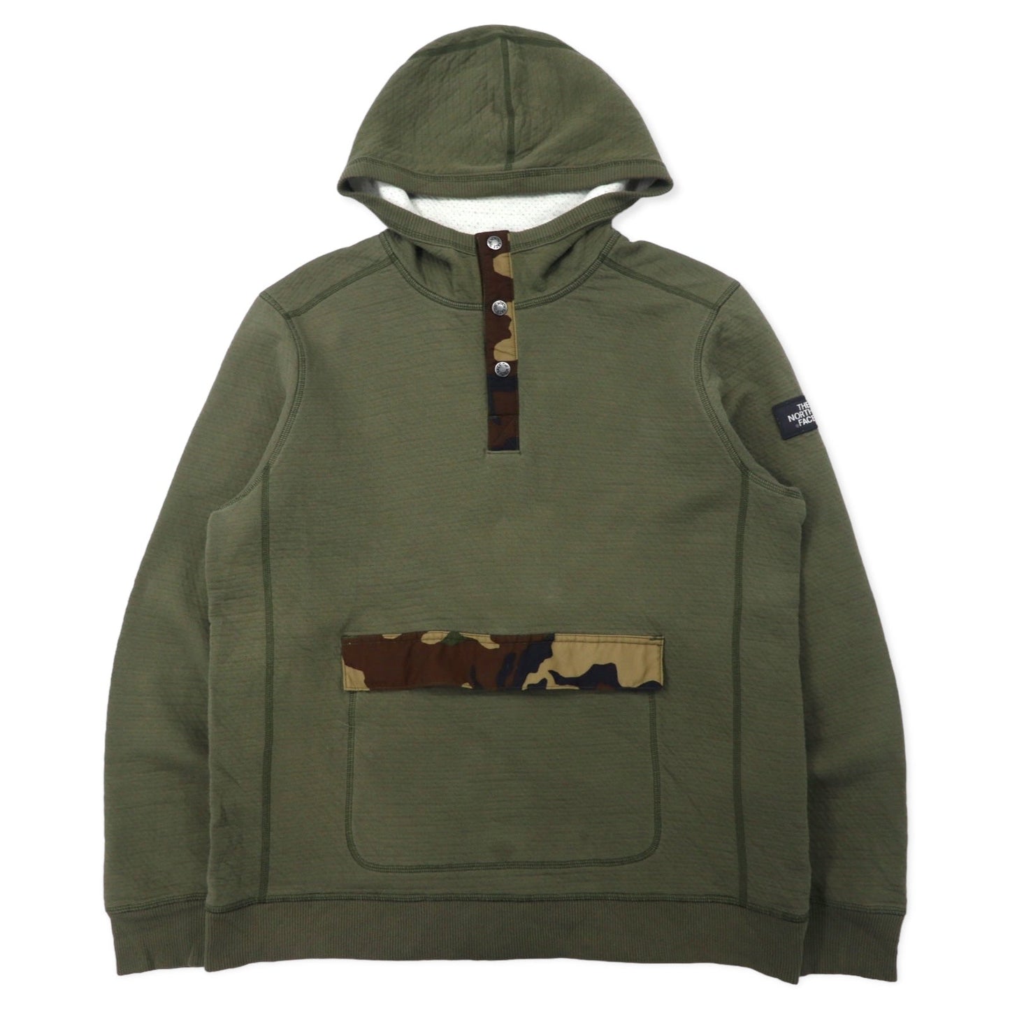 THE NORTH FACE カモフラ切り替え ハーフスナップパーカー L カーキ コットン US規格 エルサルバドル製