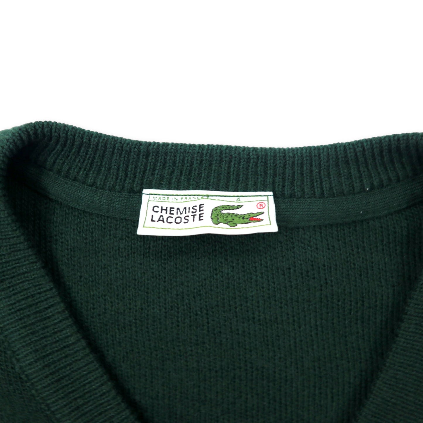 CHEMISE LACOSTE フランス製 80年代 フレンチラコステ Vネック アクリルニット セーター 4 グリーン ウール ワンポイントロゴ ビッグサイズ