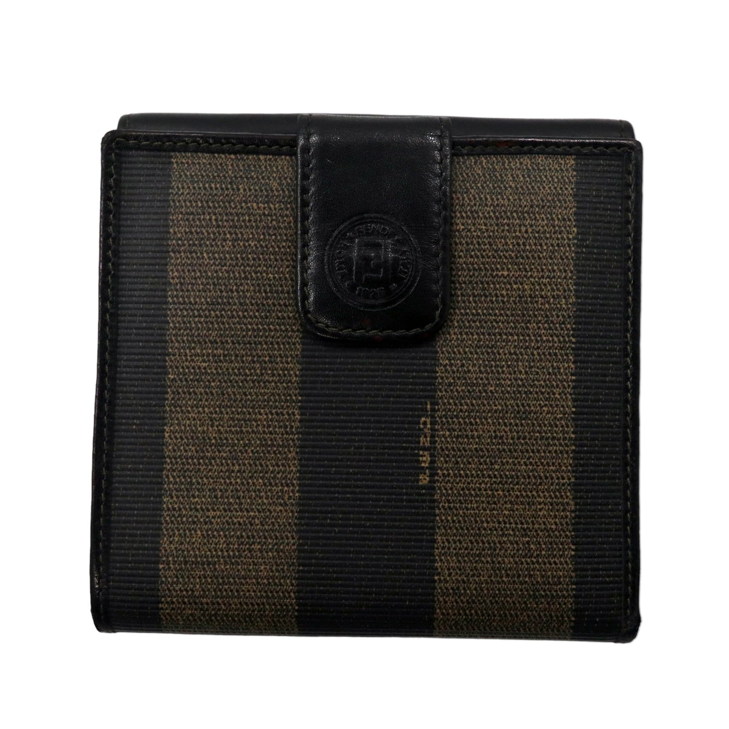 FENDI 2つ折り財布 コンパクトウォレット ペカン柄 ブラック カーキ レザー PVC オールド 2251-01695-078 イタリア製
