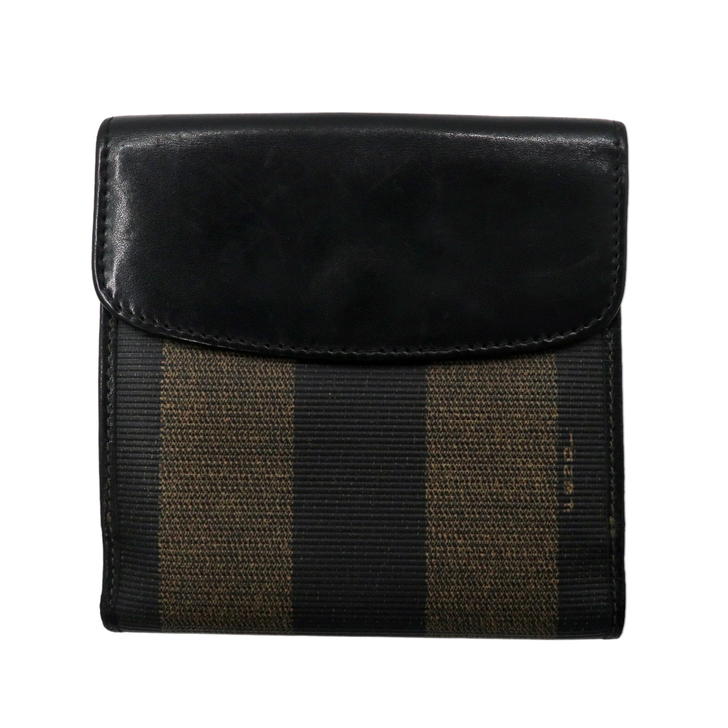 FENDI 2つ折り財布 コンパクトウォレット ペカン柄 ブラック カーキ レザー PVC オールド 2251-01695-078 イタリア製