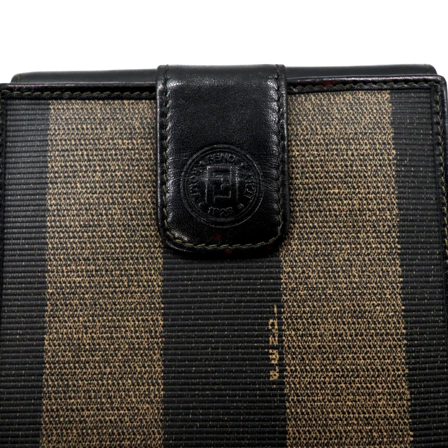 FENDI 2つ折り財布 コンパクトウォレット ペカン柄 ブラック カーキ レザー PVC オールド 2251-01695-078 イタリア製